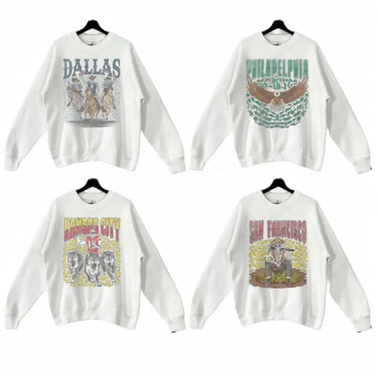 Retro Skeleton All Teams Football white Sweatshirt, Gildan Unisex Crewneck Sport Classic Sweatshirt, Vintage Graphic Tee, All Teams Football White Menswear,  Sport Shirts for Men, for Women  Sweaters Tops Hoodie Pullover