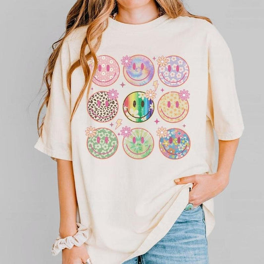Retro Smiling Comfort Shirt, Be Kind Shirts For Women, Mental Health Shirt, Vintage Smiling Tee, Cute Shirts For Women, Retro Smiling Face Shirt, Smiling Floral Tee. Cute Women Top