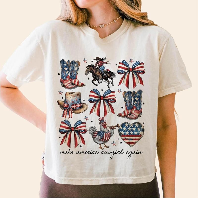 Retro Statue of Liberty 4th of July Shirt America Girl Independence Day Graphic T-Shirt 100% Cotton Unisex Fit Casual Short Sleeve - Comfort