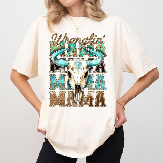 Retro Wrangling Mama Comfort Colors Shirt, Vintage Western Mama T-shirt, Cool Country Mama Graphic Tee, Mom Life Clothing, Mother's Day Gifts