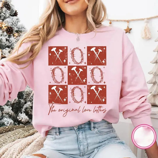 Retro checked Valentine Sweatshirt, XOXO the original love letters Sweatshirt, Jesus valentine Sweater