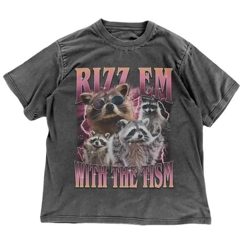 Rizz Em With The Tism Raccoon Meme Shirt | Neurodivergent Trash panda T-shirt | Funny Autism Awareness Gift | ADHD Sensory Humor Tee Menswear Top