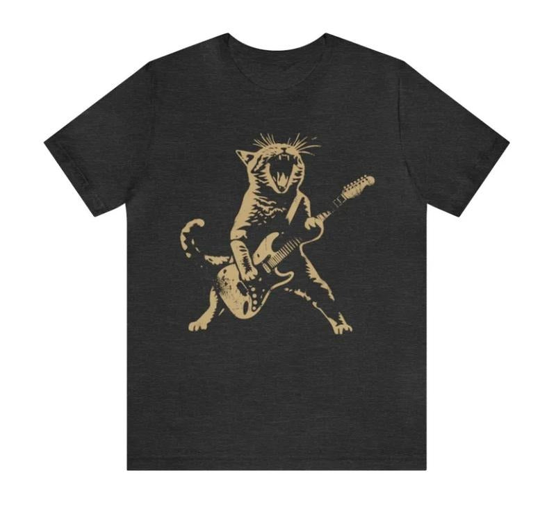 Rock Cat Playing Guitar Shirt, A Funny Guitar Cat T-Shirt, Unisex T-Shirt, For Men Women Menswear Top