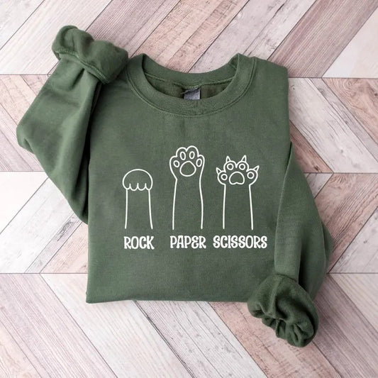 Rock Paper Scissors Sweatshirt Funny Cat Paw Shirt Unisex Crewneck Shirt For Cat Lover Cat Owner Shirt Cat Paws Shirts Gift For Cat Mom