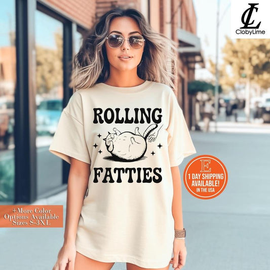 Rolling Fatties Cat Shirt Funny  Tshirt   Gift Vintage Cat Graphic Sweatshirt Fat Cat Meme Shirts