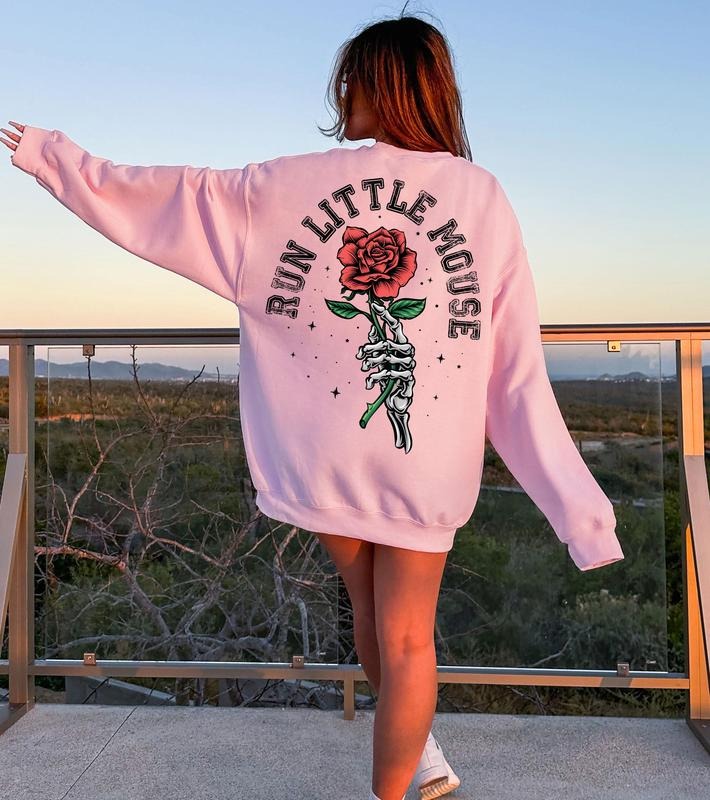Run Little Mouse Sweatshirt, Haunting Adeline Hoodie, Dark Romance Shirt, Smut Reader Shirt, Women's Book Lover Gift, Rose Skeleton Unisex Soft Comfort Crewneck Pullover Long Sleeves Graphic Fabric Sweater