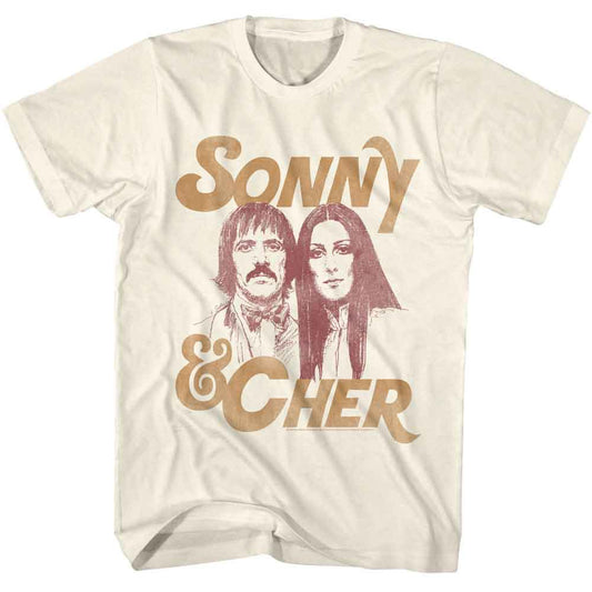 Sonny And Cher - Portrait - Officially Licensed American Classics - Front Print Solid Adult Short Sleeve T-Shirt