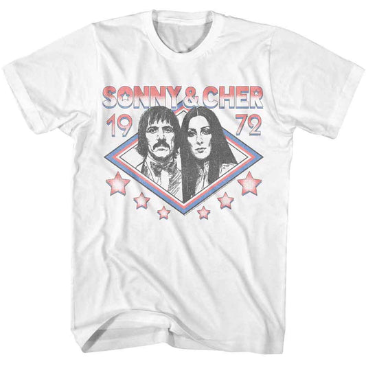 Sonny And Cher - 1972 Stars - American Classics - Solid White Adult Short Sleeve T-Shirt