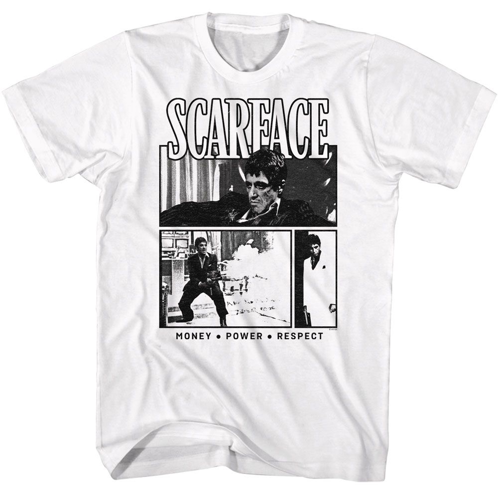 Scarface - Comic Background - American Classics - Solid White Adult Short Sleeve T-Shirt