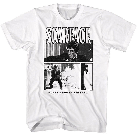 Scarface - Comic Background - American Classics - Solid White Adult Short Sleeve T-Shirt