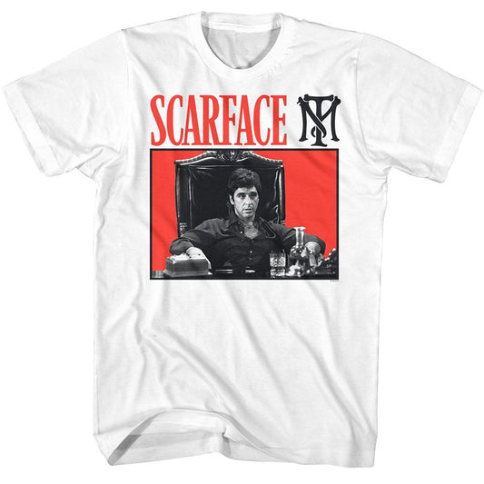 Scarface - Red Background - American Classics - Solid White Adult Short Sleeve T-Shirt