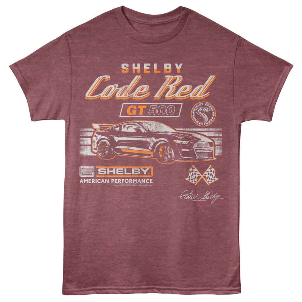Carroll Shelby - Code Red - American Classics - Front Print Vintage Maroon Heather Adult Short Sleeve T-Shirt
