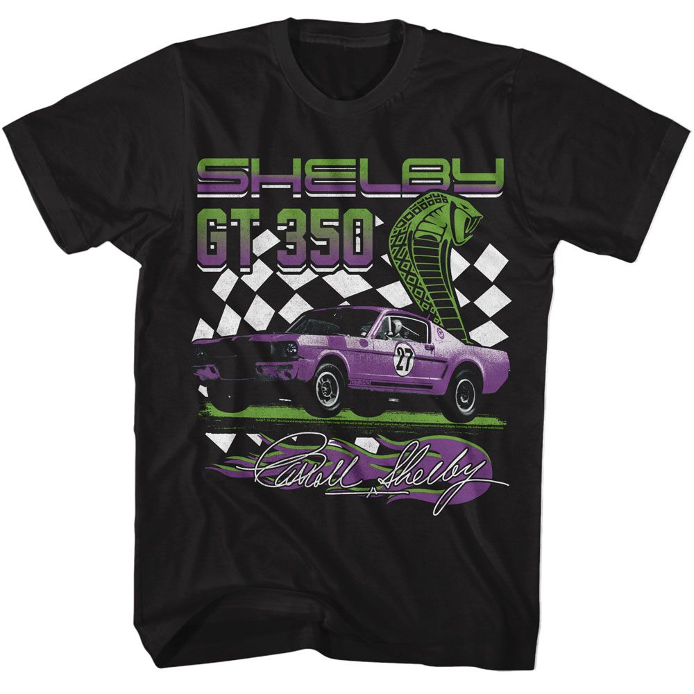 Carroll Shelby - GT 350 Racing - American Classics - Solid Black Adult Short Sleeve T-Shirt Style001