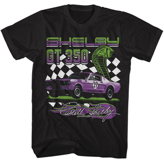 Carroll Shelby - GT 350 Racing - American Classics - Solid Black Adult Short Sleeve T-Shirt Style001