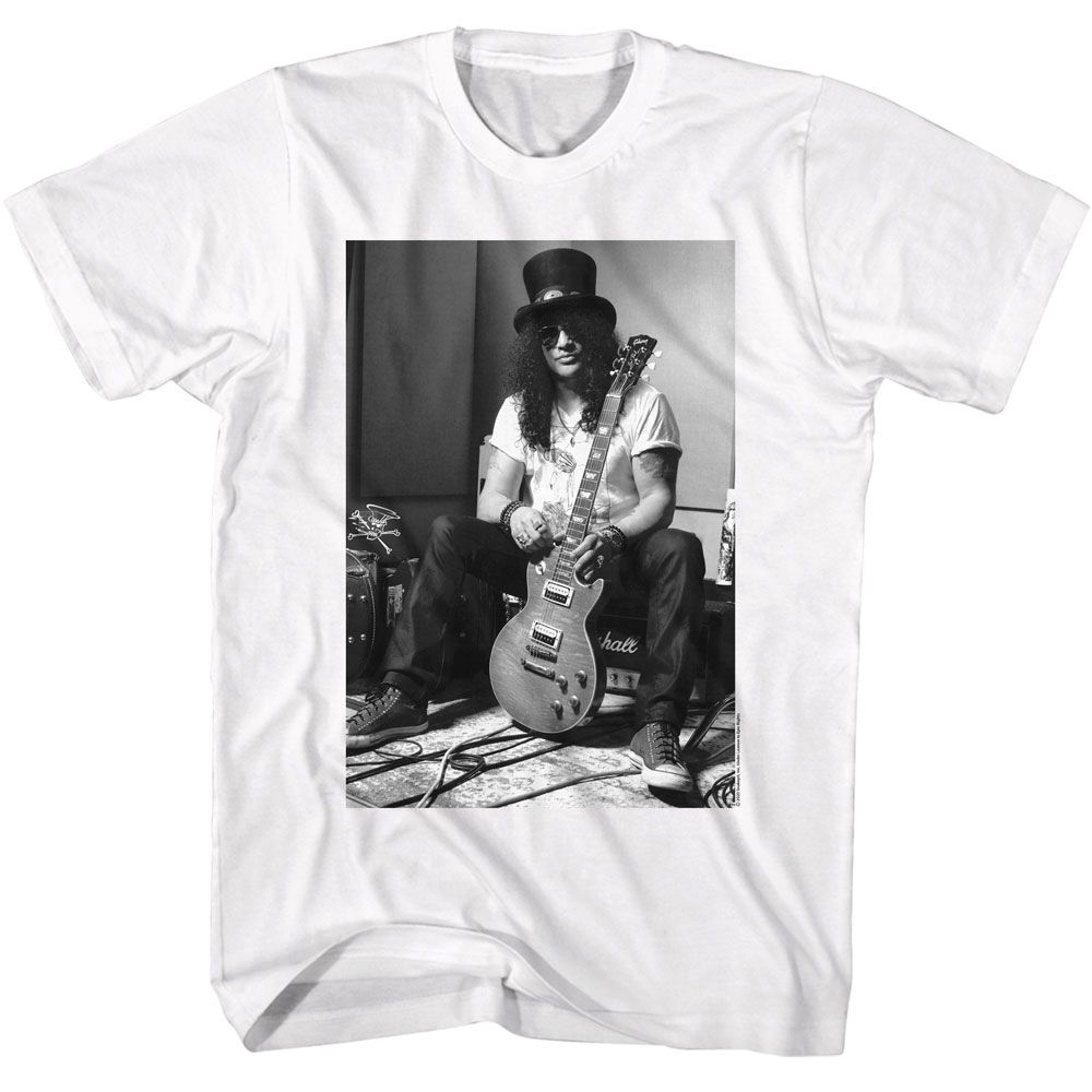 Slash - Black & White Guitar - American Classics - Solid White Adult Short Sleeve T-Shirt