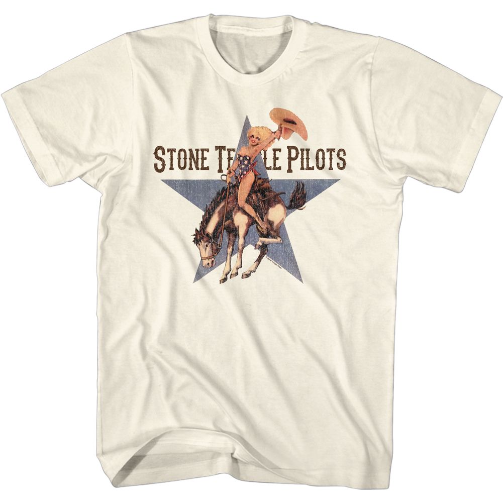 Stone Temple Pilots - Riding Bronco - American Classics - Solid Off-White Adult Short Sleeve T-Shirt