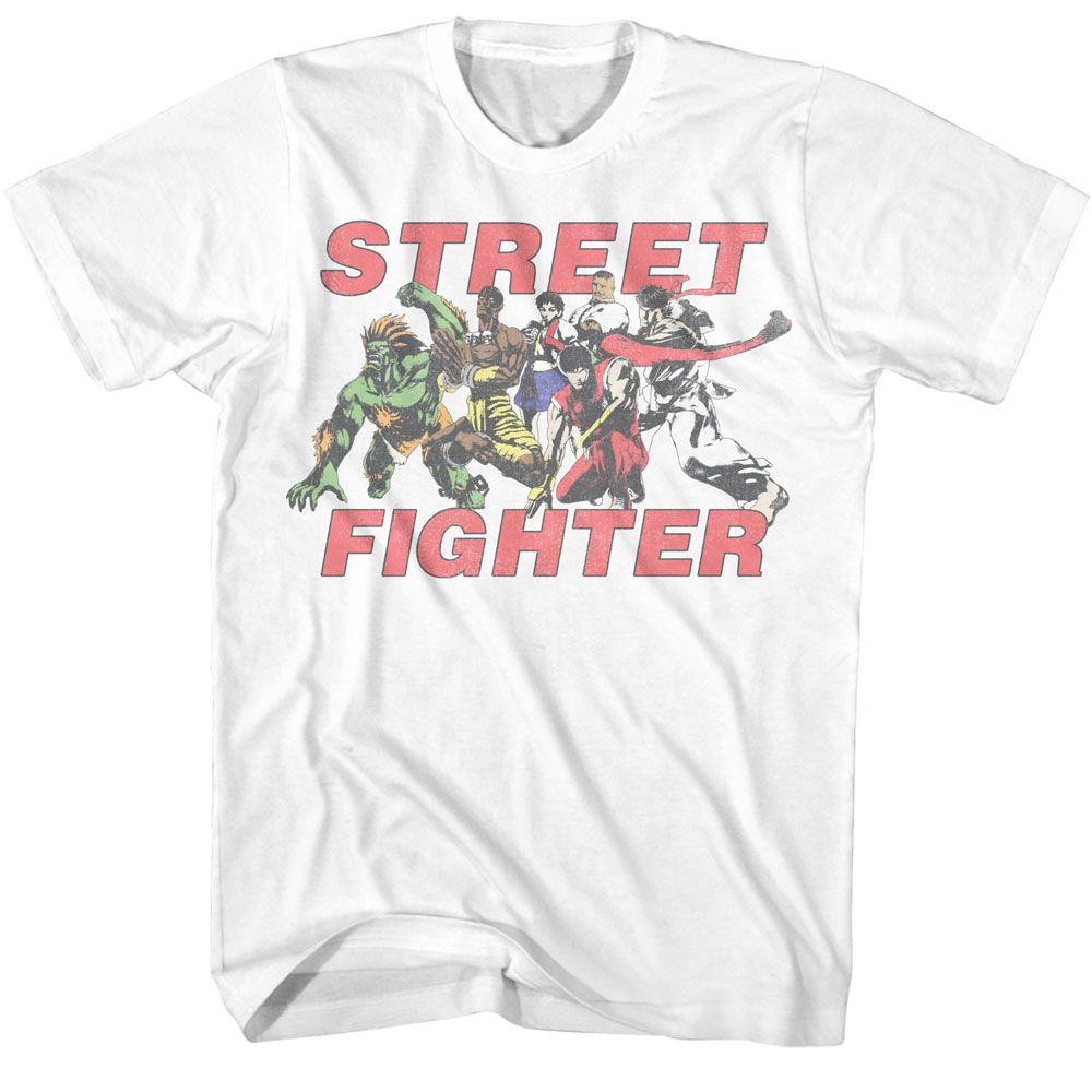 Street Fighter - Fight Group Vintage - American Classics - Solid White Adult Short Sleeve T-Shirt