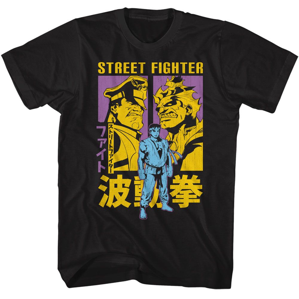 Street Fighter - Ryu Akuma And M Bison - American Classics - Solid Black Adult Short Sleeve T-Shirt