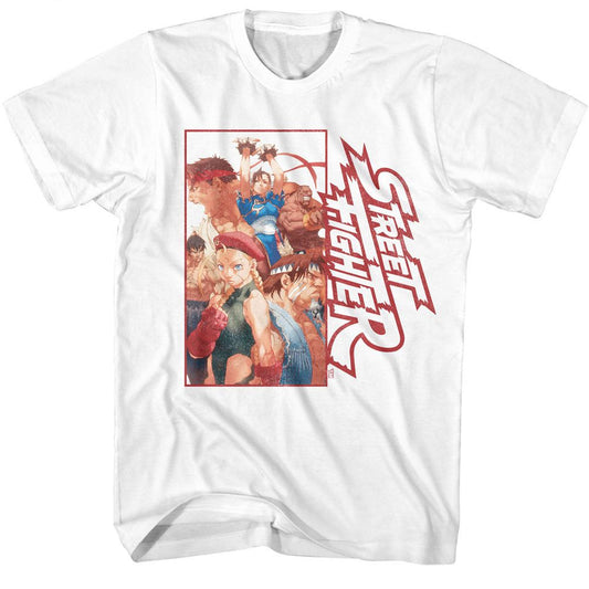 Street Fighter - Multi Character Rectangle - American Classics - Solid White Adult Short Sleeve T-Shirt