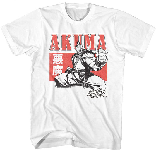Street Fighter - Akuma Character Block - American Classics - Solid White Adult Short Sleeve T-Shirt