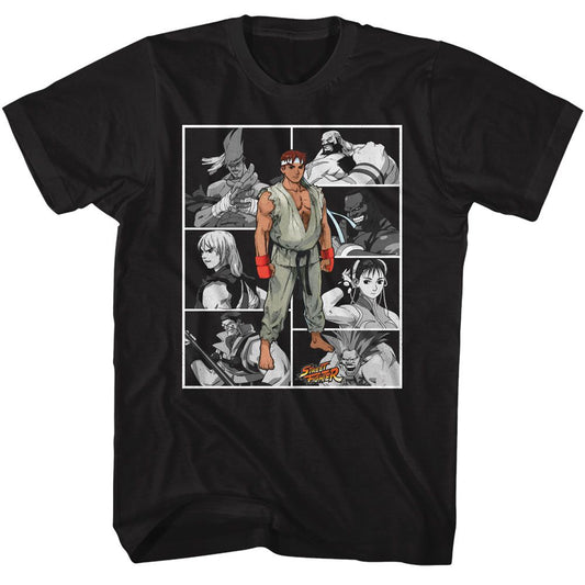 Street Fighter - Fighters In Boxes - American Classics - Solid Black Adult Short Sleeve T-Shirt
