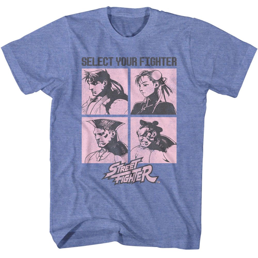 Street Fighter - Select Your Fighter - American Classics - Heather Blue Adult Short Sleeve T-Shirt