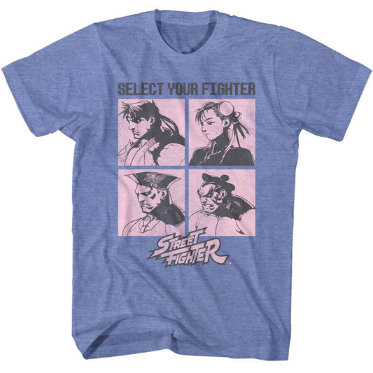 Street Fighter - Select Your Fighter - American Classics - Heather Blue Adult Short Sleeve T-Shirt
