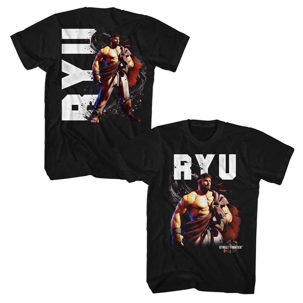 Street Fighter - Ryu Character - American Classics - Solid Black Adult Short Sleeve T-Shirt