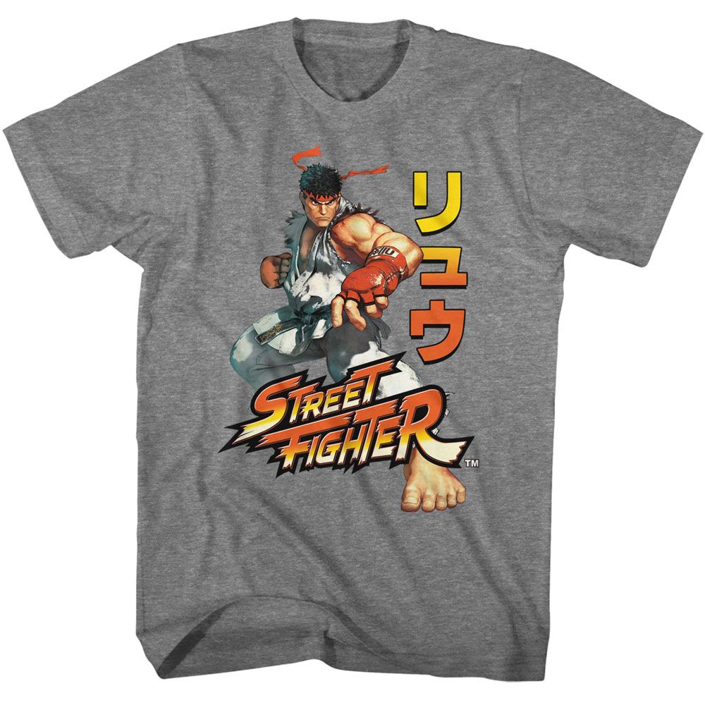 Street Fighter - Ryu Pose 5 - American Classics - Solid Gray Adult Short Sleeve T-Shirt