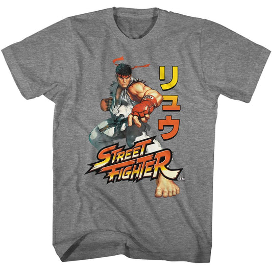 Street Fighter - Ryu Pose 5 - American Classics - Solid Gray Adult Short Sleeve T-Shirt