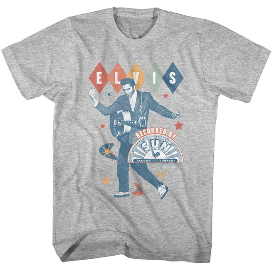 Elvis Presley - Sun Records Retro Shapes - American Classics - Solid Gray Adult Short Sleeve T-Shirt