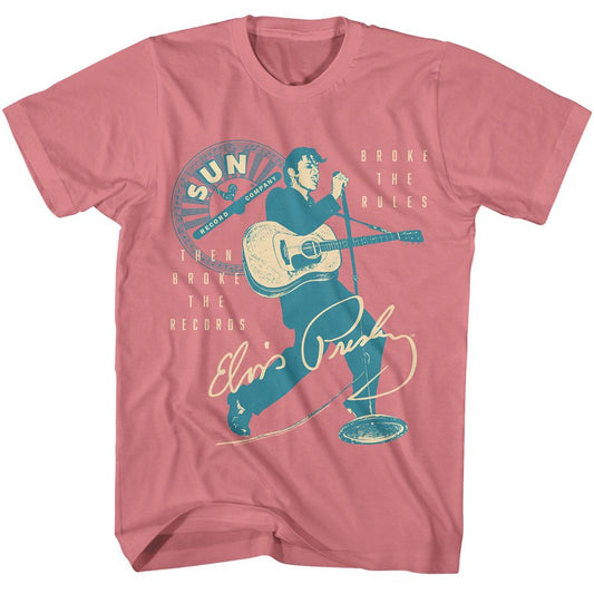 Elvis Presley - Sun Records Broke The Rules - American Classics - Solid Pink Adult Short Sleeve T-Shirt