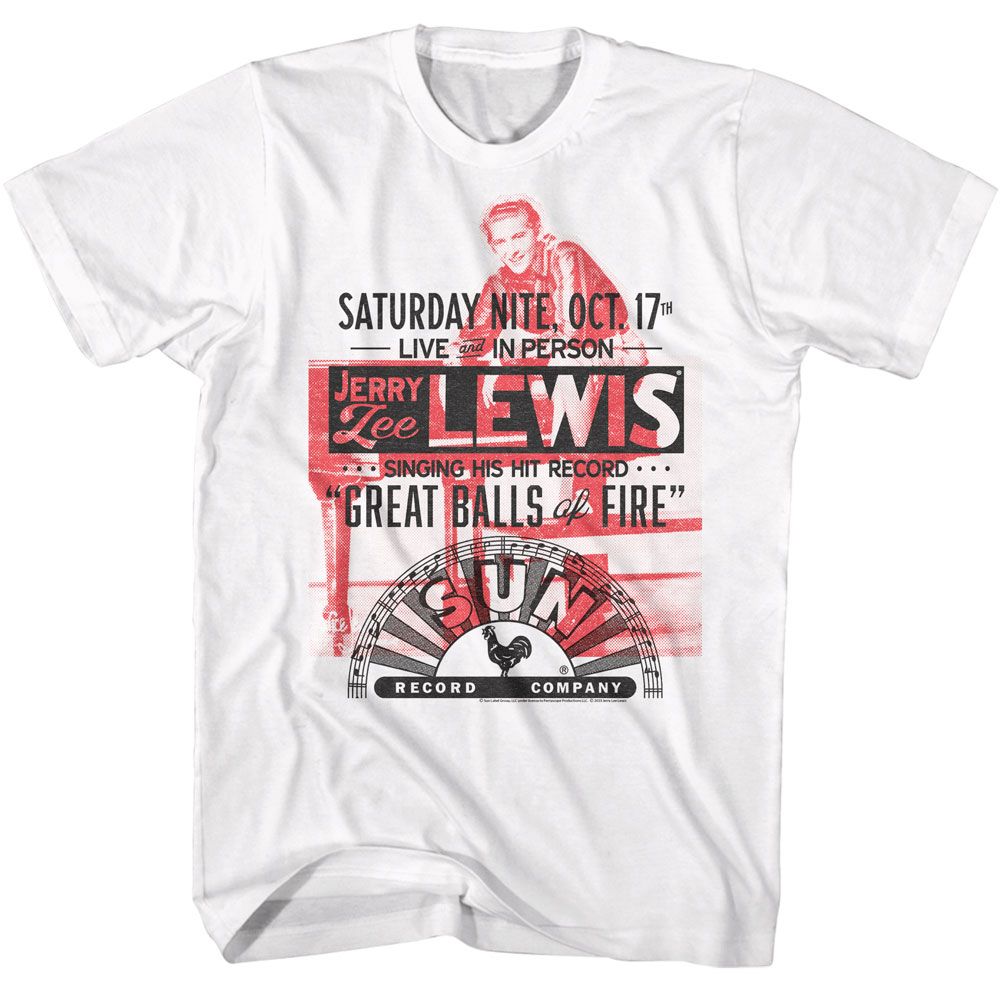 Sun Records - Jerry Lee Lewis Oct 17 Great Balls Of Fire - American Classics - Solid White Adult Short Sleeve T-Shirt