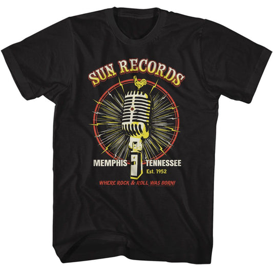 Sun Records - Microphone Burst - American Classics - Solid Black Adult Short Sleeve T-Shirt