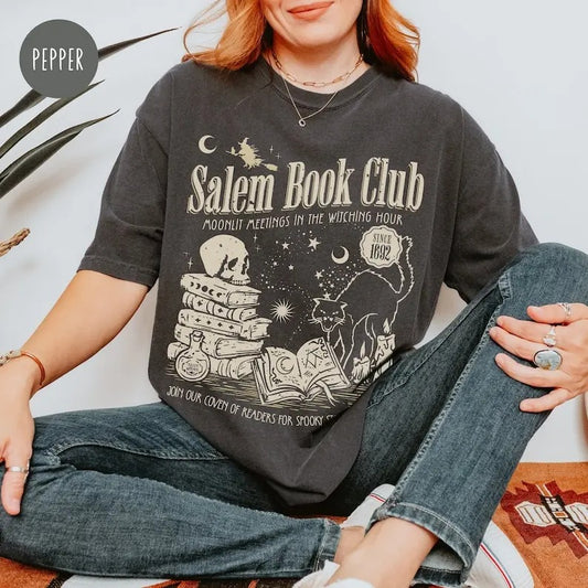 Salem Book Club Shirt for Spooky Reader Funny Book Lover Halloween Tee Salem Witches Spooky Season Shirt for Bookworm Halloween Witchy Shirt