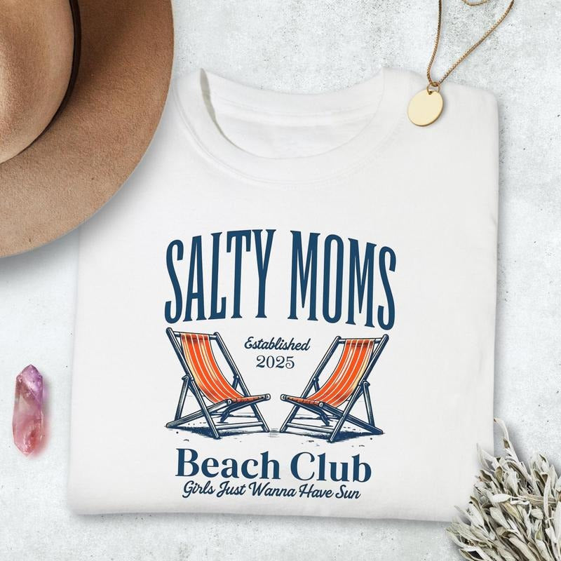 Salty Moms The Beach Club Shirt Trendy Summer Aesthetic Beach Shirt Retro Beach Girl Funny Sarcastic