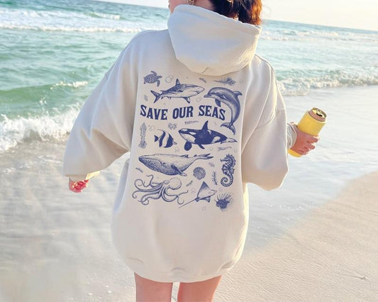 Save Our Seas Sweatshirt Hoodie, Ocean Life, Beach Hoodie, Summer Beach Hoodie, Aesthetic Sweatshirt, Summer Vibes Shirt, Beach Shirt