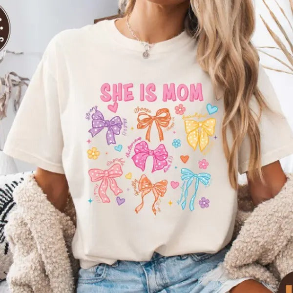 She is Mom Coquette Shirt, Mother's Day Shirt, Blessed Mother Tee, Cute Mom Coquette , Christian Mom Shirt