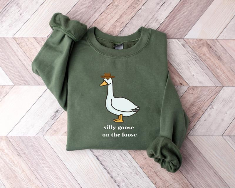 Silly Goose On The Loose Sweatshirt, Silly Goose Sweatshirt, Goose meme Shirt, Cowboy Duck Sweatshirt, Funny Duck, Western Sweater, Goose Sweatshirt