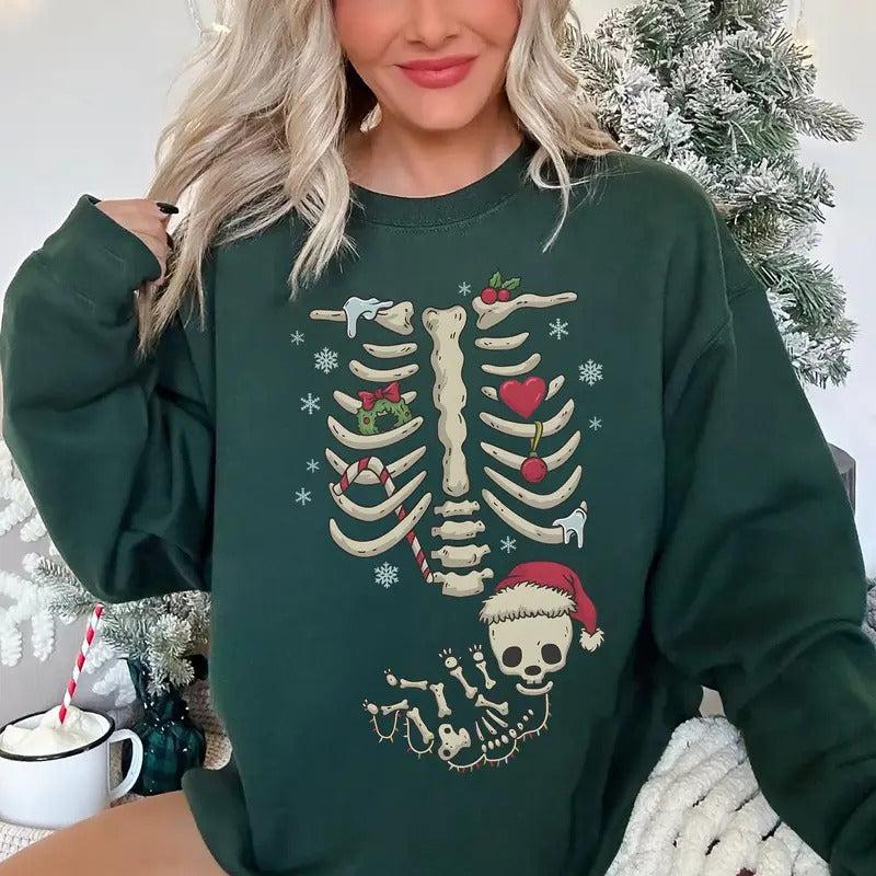 Skeleton Christmas Maternity Sweatshirt, Funny Pregnancy Announcement Shirt 2024, Mama Christmas Sweatshirt, Christmas Pregnant Women Shirt, Fall New Mom Sweater, Mommy to Be Christmas Shirt, Christmas Maternity Sweater