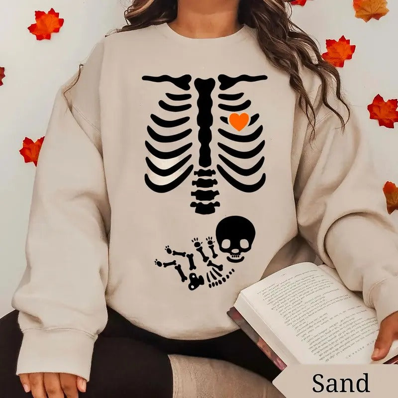 Skeleton Halloween Maternity Sweatshirt, Funny Pregnancy Announcement Shirt, Mama Halloween Sweatshirt, Halloween Pregnant Women Shirt, Fall New Mom Sweater, Mommy to Be Halloween Shirt, Halloween Maternity Sweater