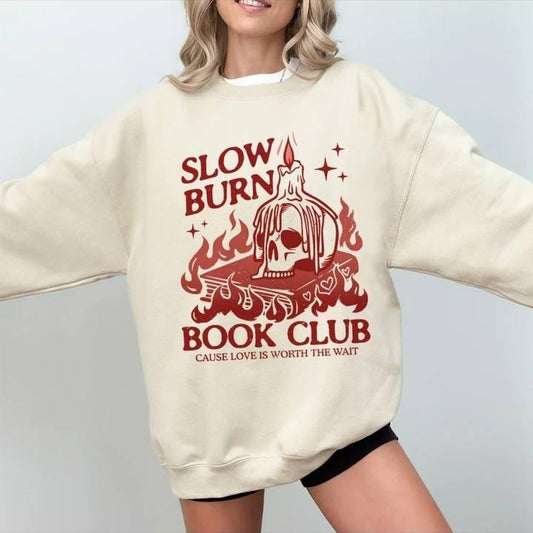 Slow Burn Sweatshirt For Romance Reader, Funny Retro Bookish, Crewneck For Slow Burn Lover, Sweater Book, Romance Gift
