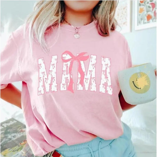 Soft Mama Tee Shirt, Coquette Pink Bow T-Shirt, Mother's Day Gift, Coquette Mama Ribbon Tshirt, Trendy Mom Shirt, Aesthetic Mom Pink Bow Tee, Unisex T-Shirt, Gifts for Woman Sweatshirt, Hoodie, Comfort Colors