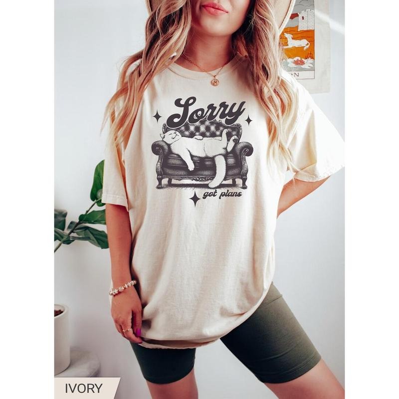 Sorry Got Plans Shirt, Funny Cat Shirt, Cat Lover Gift, Cat Mom Shirt, Retro Vintage Tee, Sarcastic Shirt, Y2K Tshirt