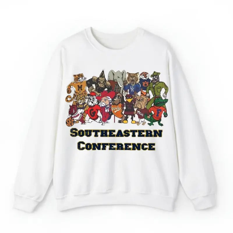Southeastern Conference Sweatshirt, College Football Sweatshirts, SEC Football Sweatshirt, SEC Mascot Shirt, Vintage Graphic Tee Long Sleeve