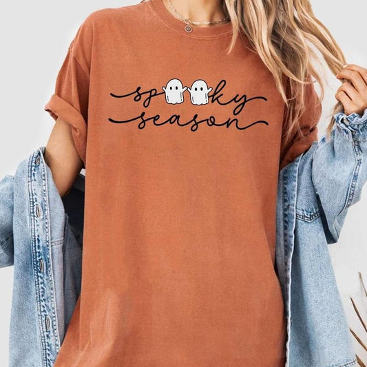 Spooky Season Halloween Shirt, Halloween Sweatshirt, Halloween Comfort Tee, Cute Ghost T-Shirt, Spooky Vibes Sweatshirt, Spooky Vibes Shirt, Halloween Women Top, Gift For Her