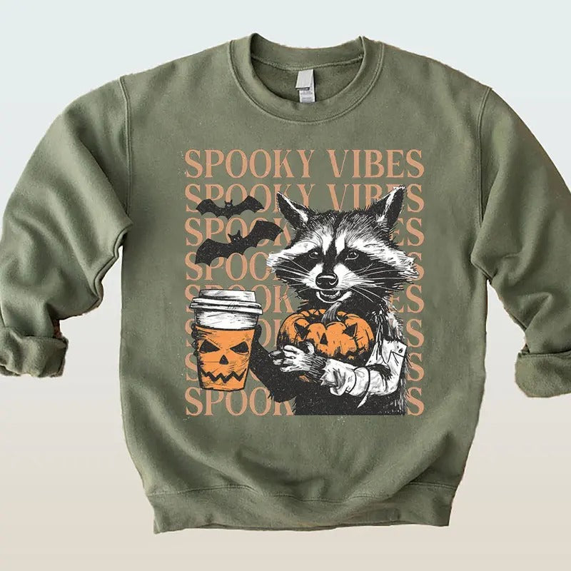 Spooky Vibes Sweatshirt, Spooky Season Sweater, Retro Halloween Shirt, Funny Raccoon Shirt, Halloween Funny Shirt, Halloween for women, Halloween Fall Sweatshirt