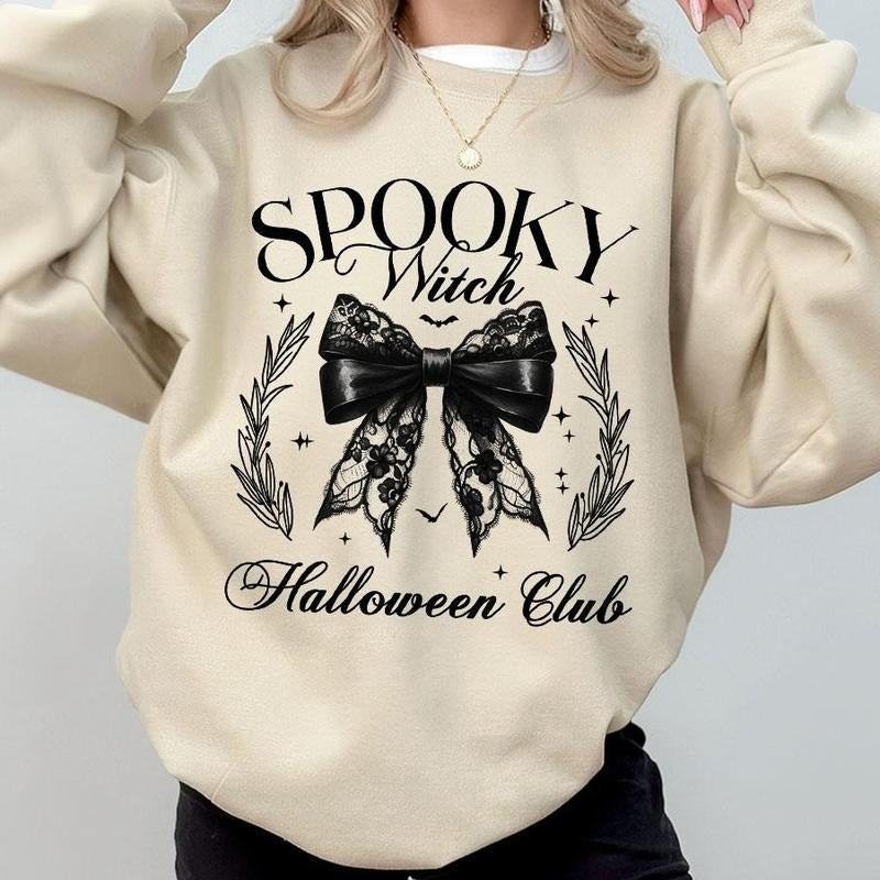 Spooky Witch Halloween Club Sweatshirt, Halloween Comfort Tee, Halloween Girly Sweater, Halloween Shirts For Women, Halloween Sweatshirt, Halloween Coquette T-Shirt, Halloween Women Top