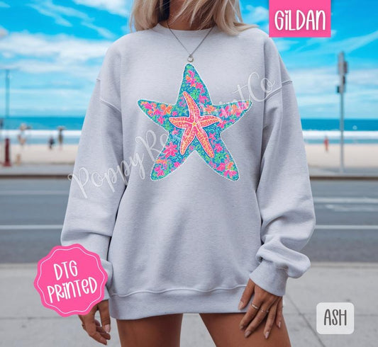 Starfish Sweatshirt, Cute Women's Beach Sweater, Trendy Summer Crewneck, Gift for Her