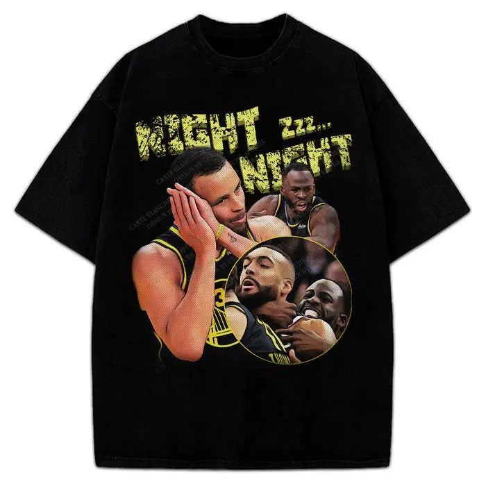 Steph Graphic Tee Night Night Celebration Funny Draymond Gobert Meme Basketball Fan Apparel T-Shirt Crewneck Cotton Menswear Soft